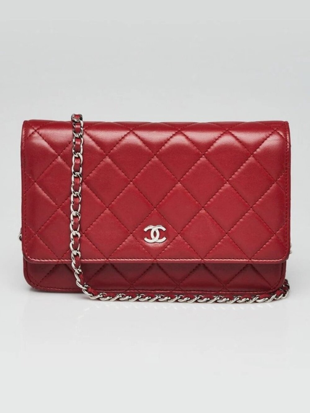 Chanel Red Quilted Lambskin Leather Classic WOC Clutch Bag